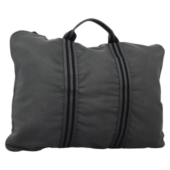 HERMES Fourre Tout Porte Documents Business Bag Canvas Gray Silver Auth 124325 - Picture 1 of 16